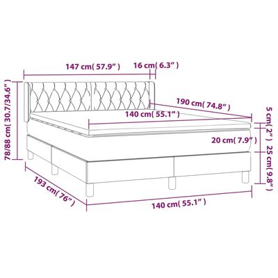 vidaXL tópszínű szövet rugós ágy matraccal 140 x 190 cm