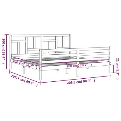 vidaXL mézbarna tömör fa ágykeret fejtámlával 200 x 200 cm