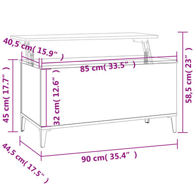 vidaXL fekete szerelt fa dohányzóasztal 90x44,5x45 cm