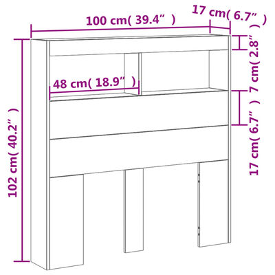 vidaXL szürke sonoma színű áthidalószekrény LED-ekkel 100 x 17 x 102cm