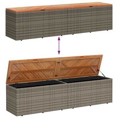 vidaXL szürke polyrattan és akácfa kerti tárolóláda 220 x 50 x 54 cm