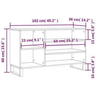 vidaXL fehér szerelt fa cipősszekrény 102x36x60 cm