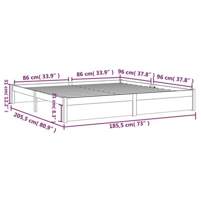 vidaXL Super King fehér tömör fa ágykeret 180 x 200 cm