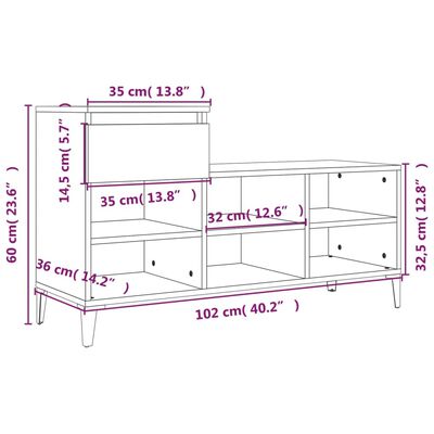 vidaXL fekete szerelt fa cipősszekrény 102x36x60 cm