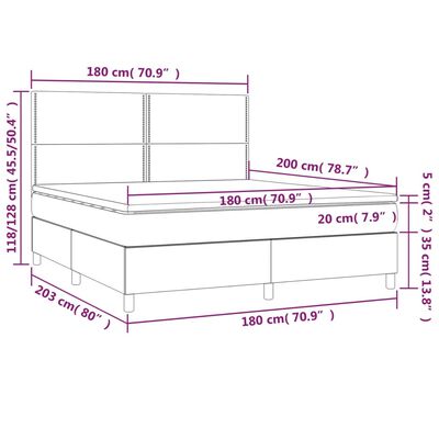 vidaXL fehér műbőr rugós ágy matraccal és LED-del 180x200 cm