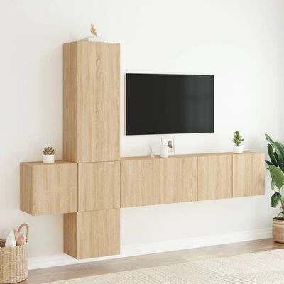 vidaXL 5 darab füstös tölgyszínű szerelt fa falra szerelhető TV-bútor