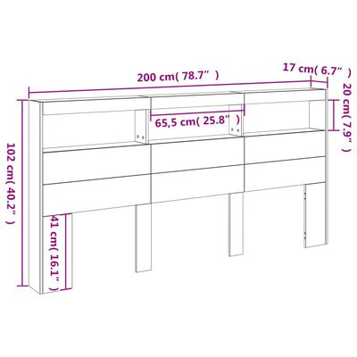 vidaXL betonszürke áthidalószekrény LED-világítással 200 x 17 x 102 cm