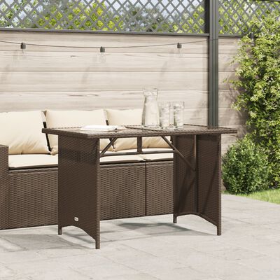 vidaXL barna polyrattan üveglapos kerti asztal 110x68x70 cm