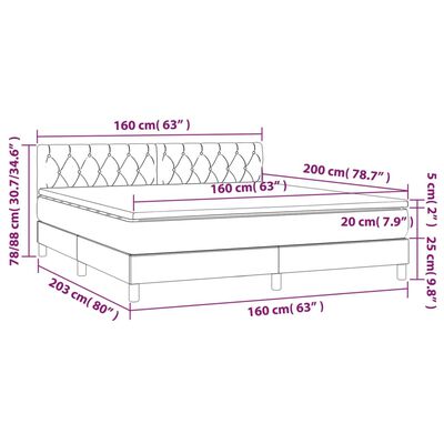 vidaXL sötétszürke szövet rugós ágy matraccal 160 x 200 cm