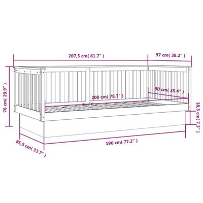 vidaXL szürke tömör fenyőfa kanapéágy 90 x 200 cm