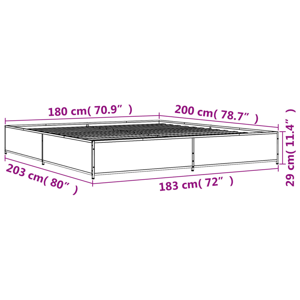 vidaXL barna tölgyszínű szerelt fa és fém ágykeret 180 x 200 cm