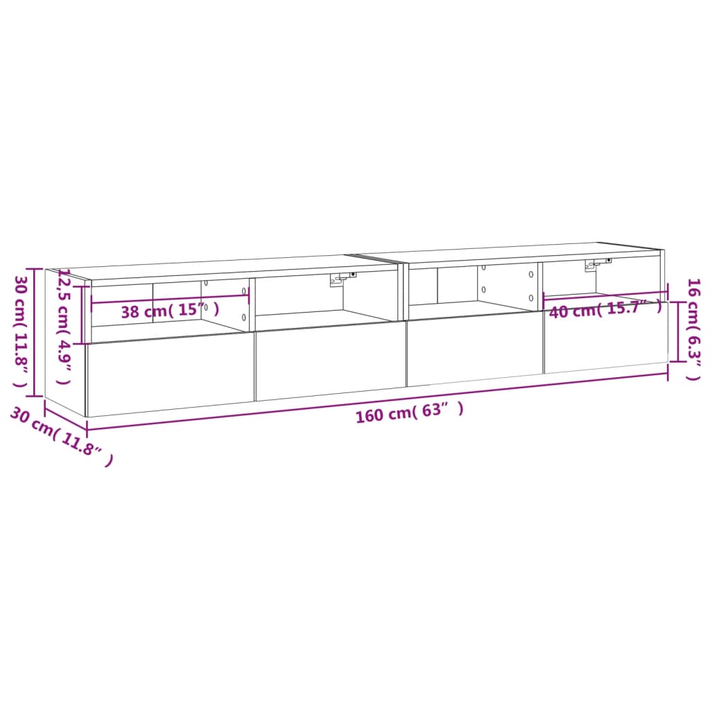 vidaXL 2 db barna tölgy színű szerelt fa fali TV-szekrény 80x30x30 cm