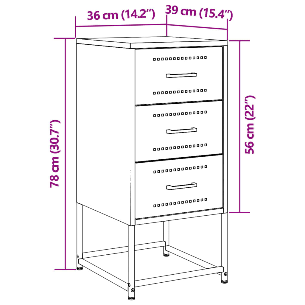 vidaXL 2 db fekete acél éjjeliszekrény 36 x 39 x 78 cm