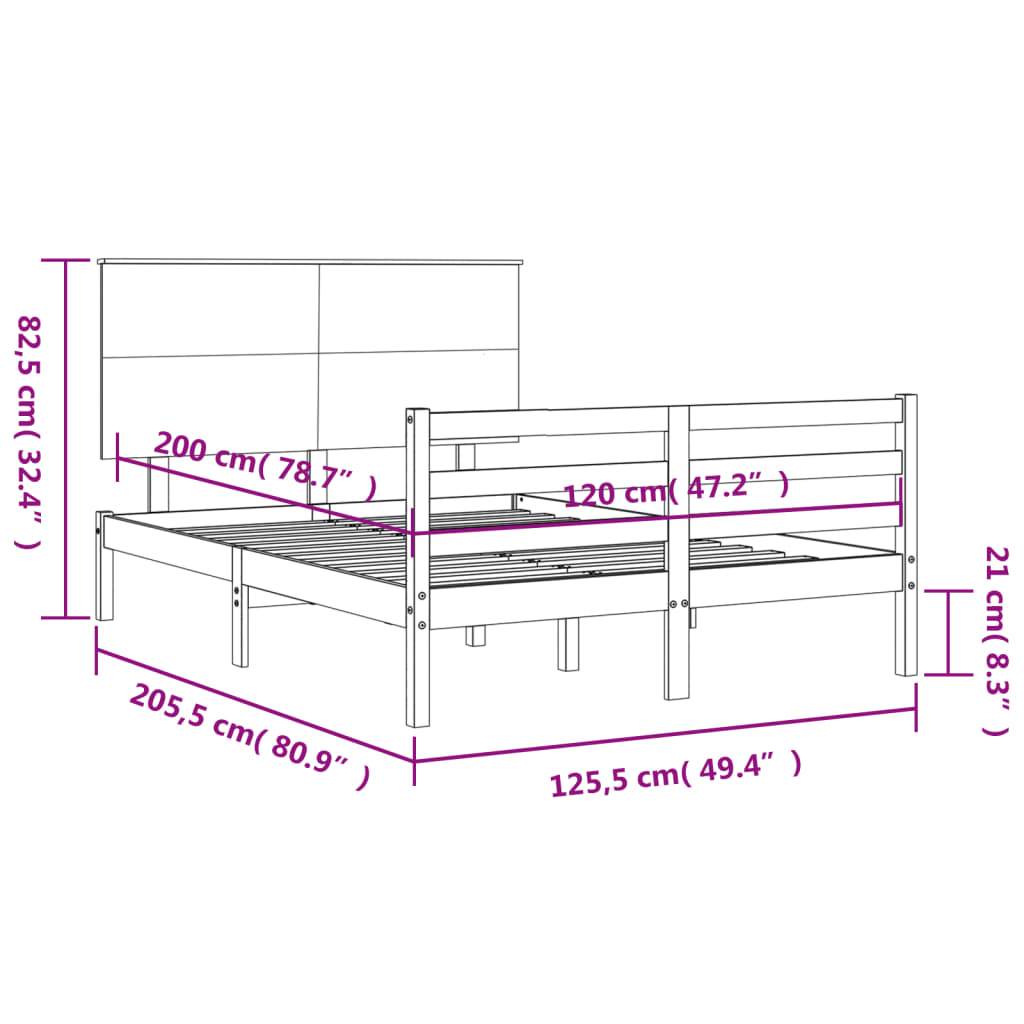 vidaXL fekete tömör fa ágykeret fejtámlával 120 x 200 cm