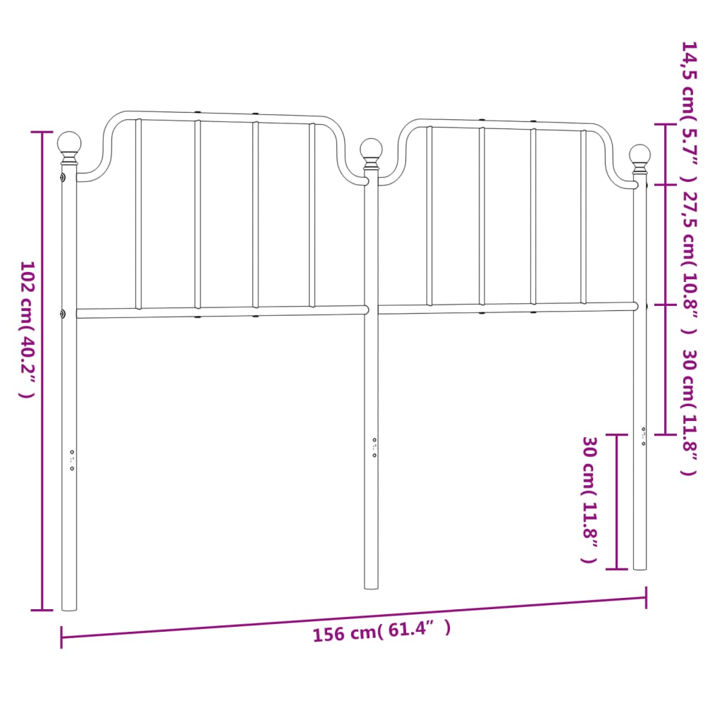 vidaXL fehér fém fejtámla 150 cm