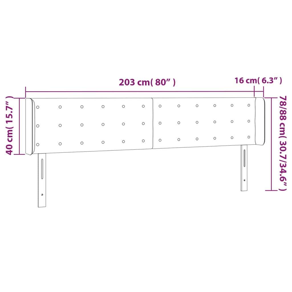 vidaXL fekete műbőr szárnyas fejtámla 203x16x78/88 cm