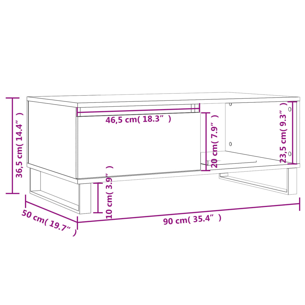 vidaXL betonszürke szerelt fa dohányzóasztal 90x50x36,5 cm