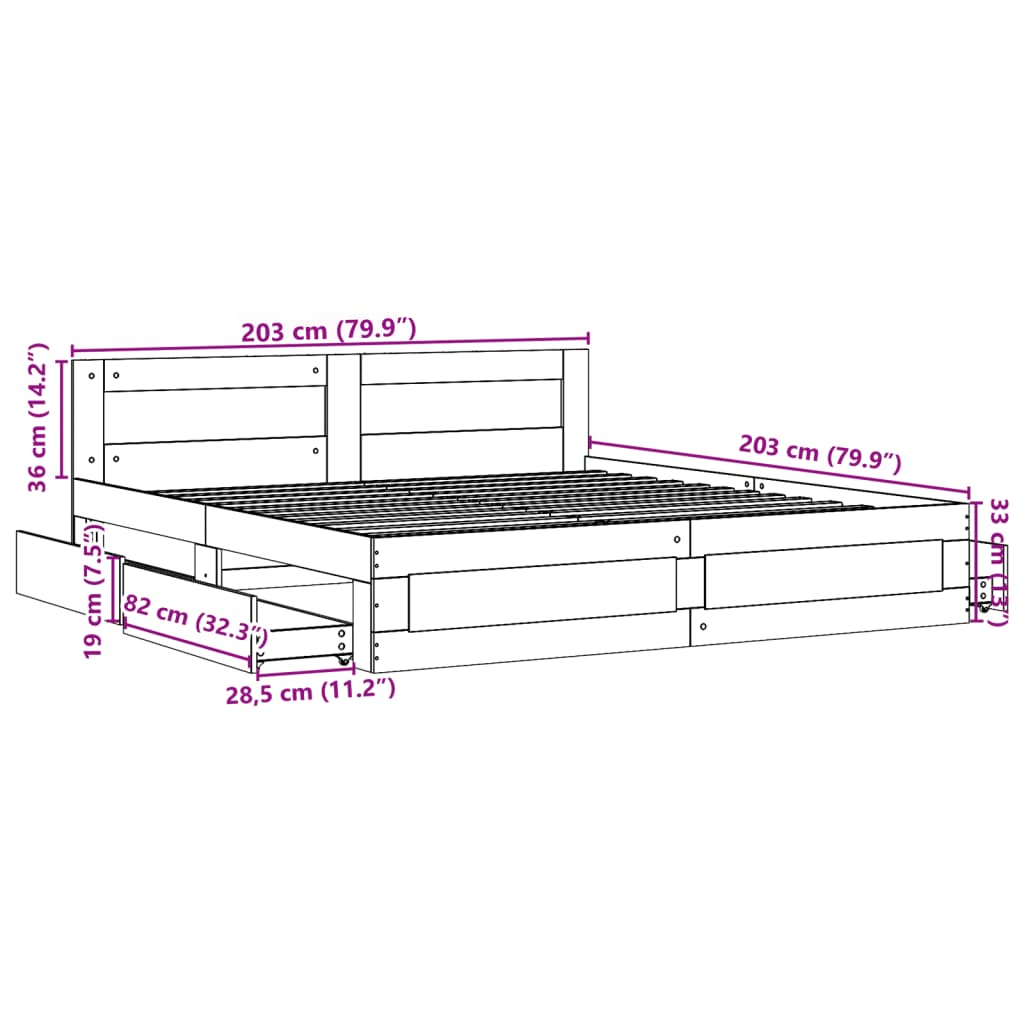 vidaXL sonoma tölgy színű szerelt fa ágykeret fejtámlával 200 x 200 cm