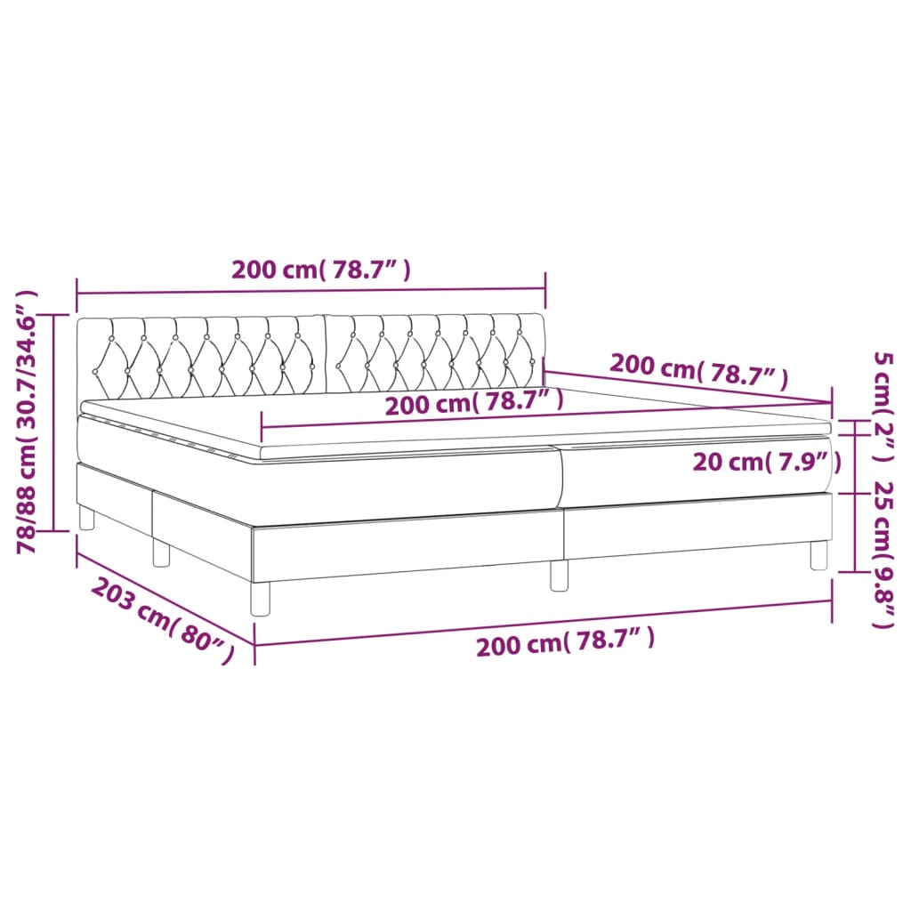 vidaXL rózsaszín bársony rugós ágy matraccal 200x200 cm