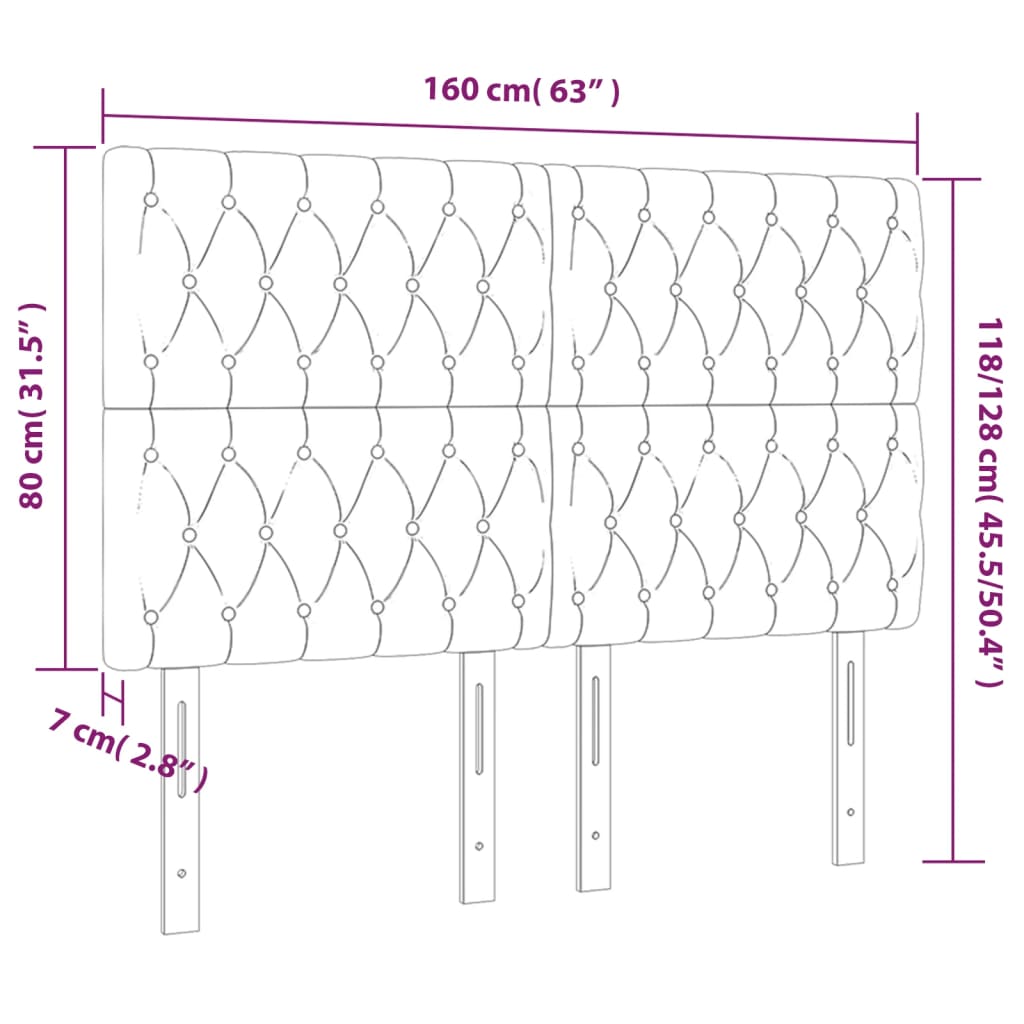 vidaXL 4 db fekete bársony fejtámla 80x7x78/88 cm