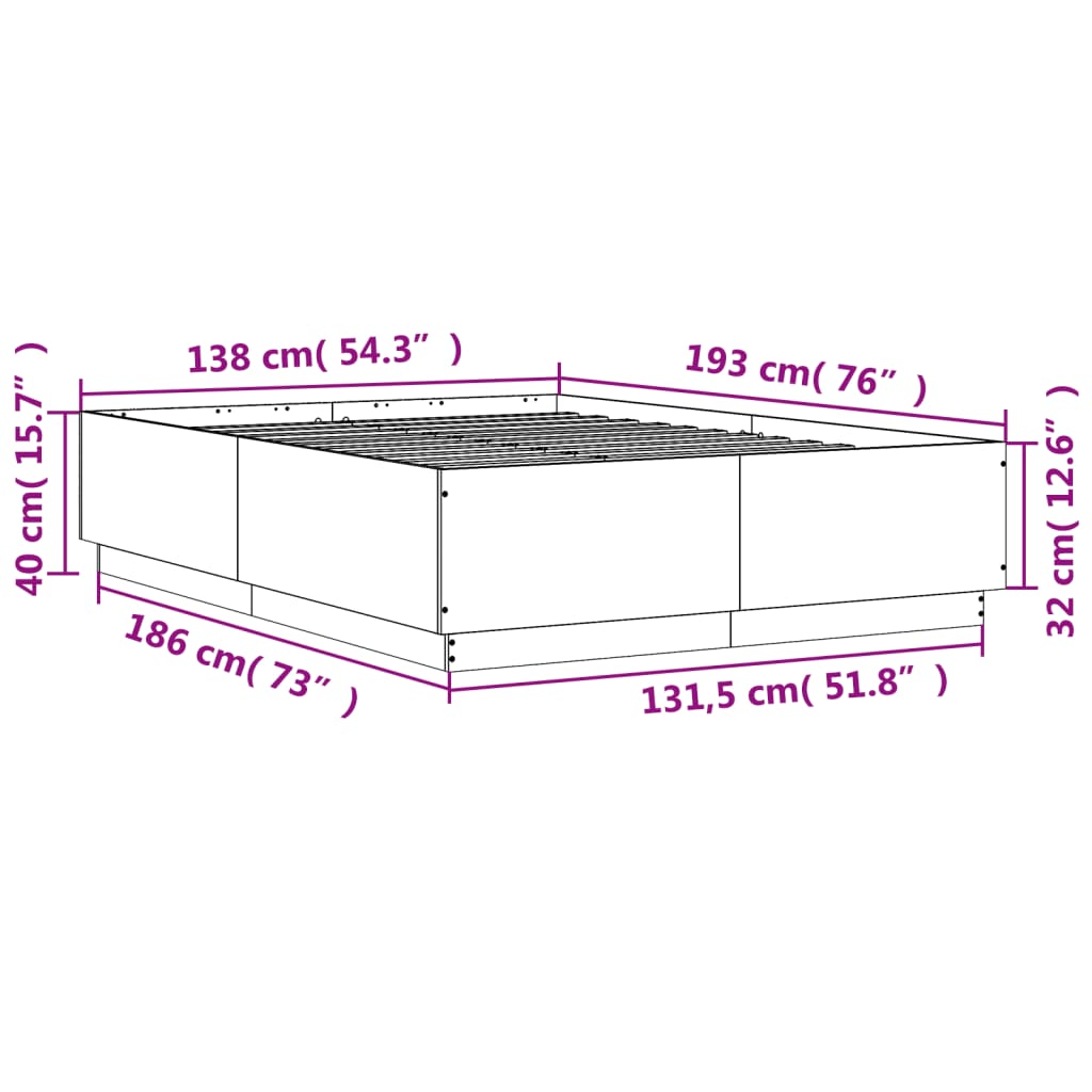 vidaXL fekete szerelt fa ágykeret 135 x 190 cm