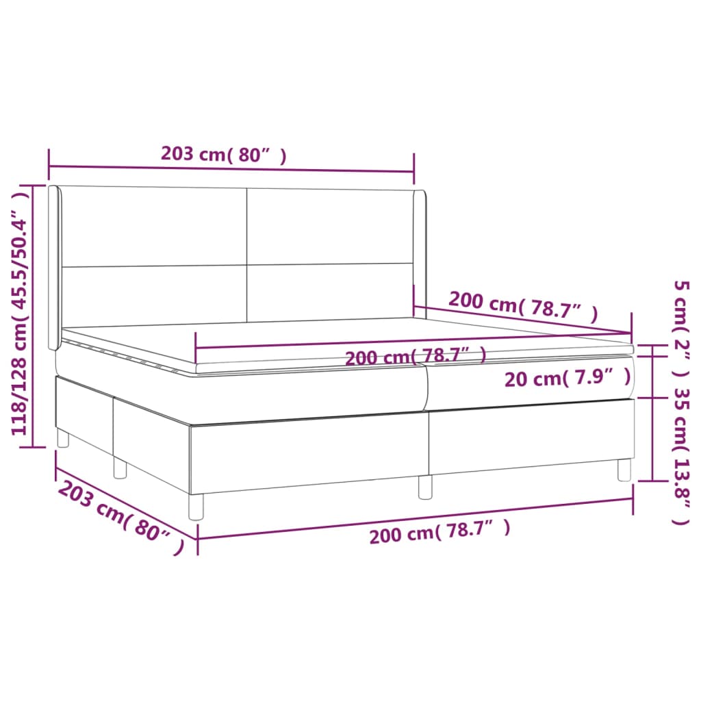 vidaXL világosszürke szövet rugós ágy matraccal 200 x 200 cm