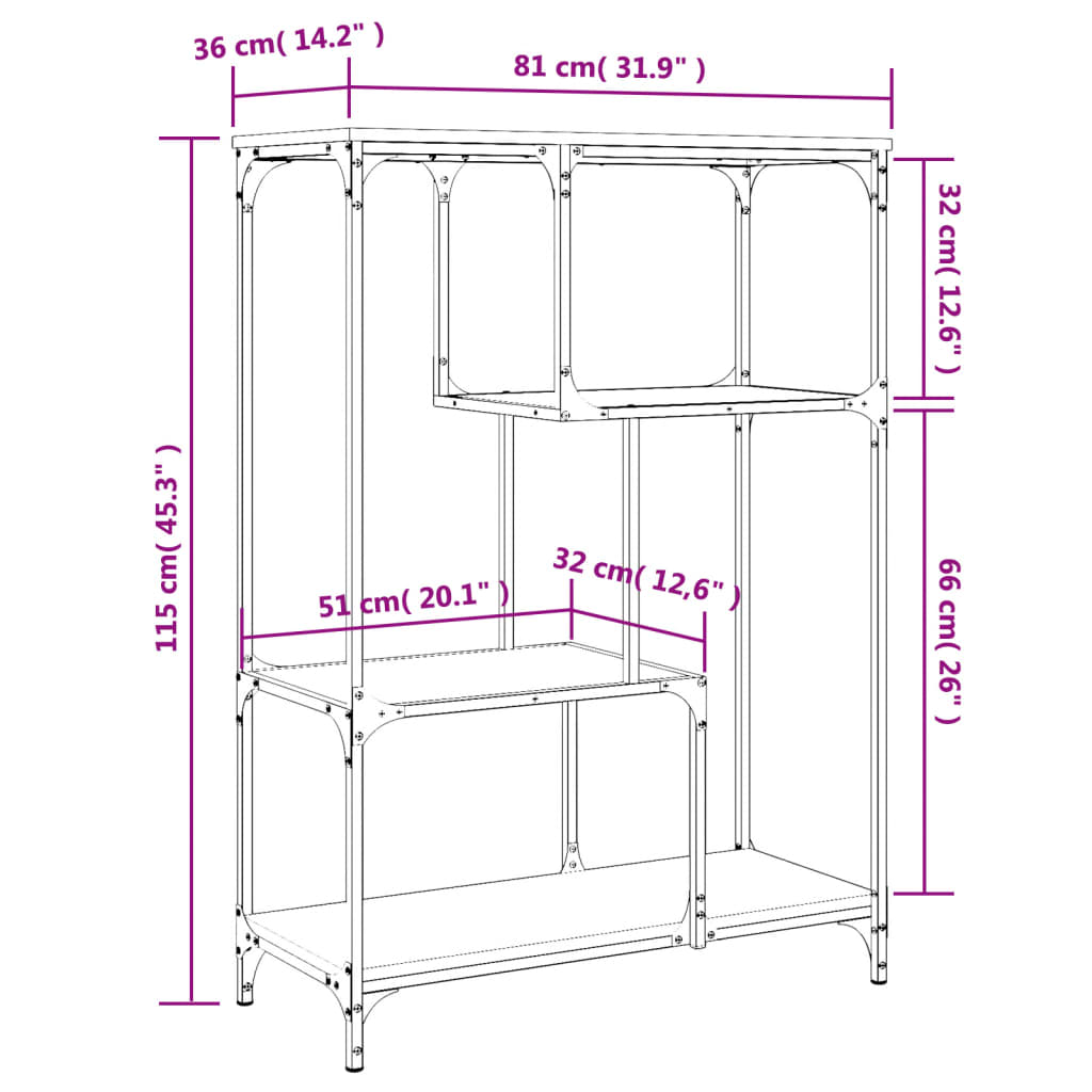 vidaXL sonoma tölgy színű szerelt fa és acél könyvespolc 81x36x115 cm