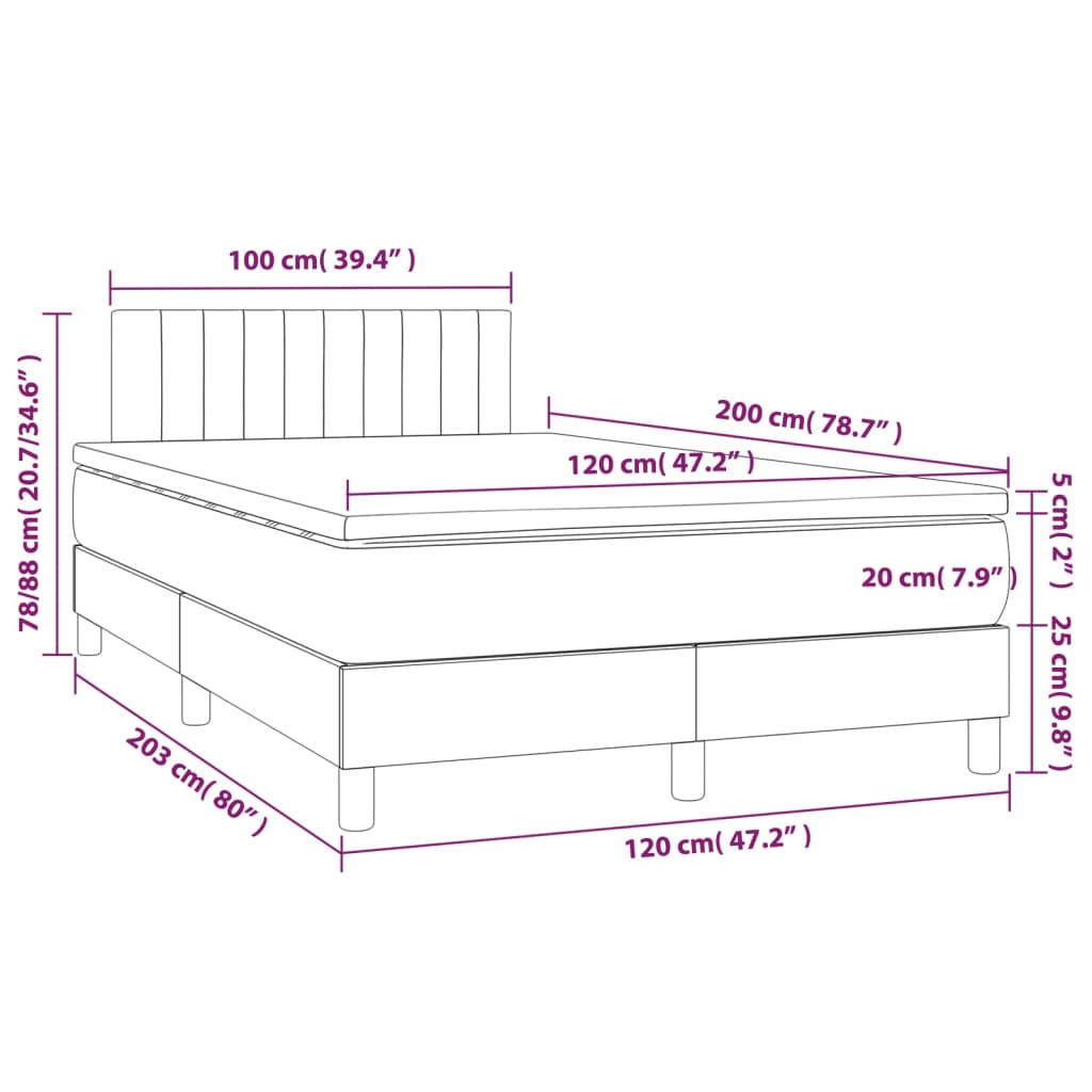 vidaXL sötétszürke szövet rugós ágy matraccal 120 x 200 cm