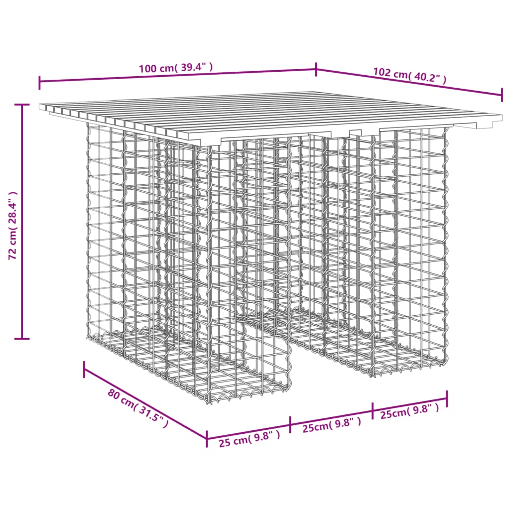 vidaXL tömör duglászfenyő gabion kerti pad 100x102x72 cm