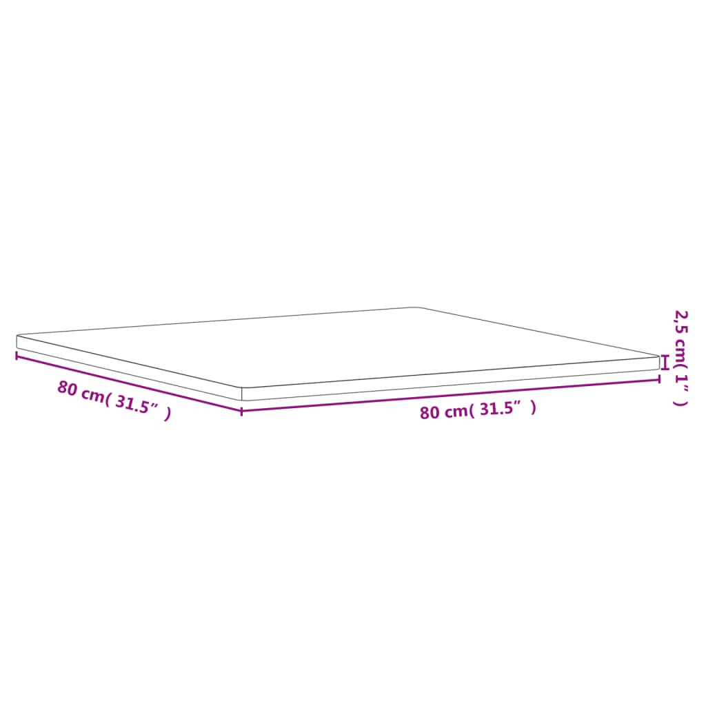 vidaXL tömör bükkfa négyzet alakú asztallap 80 x 80 x 2,5 cm