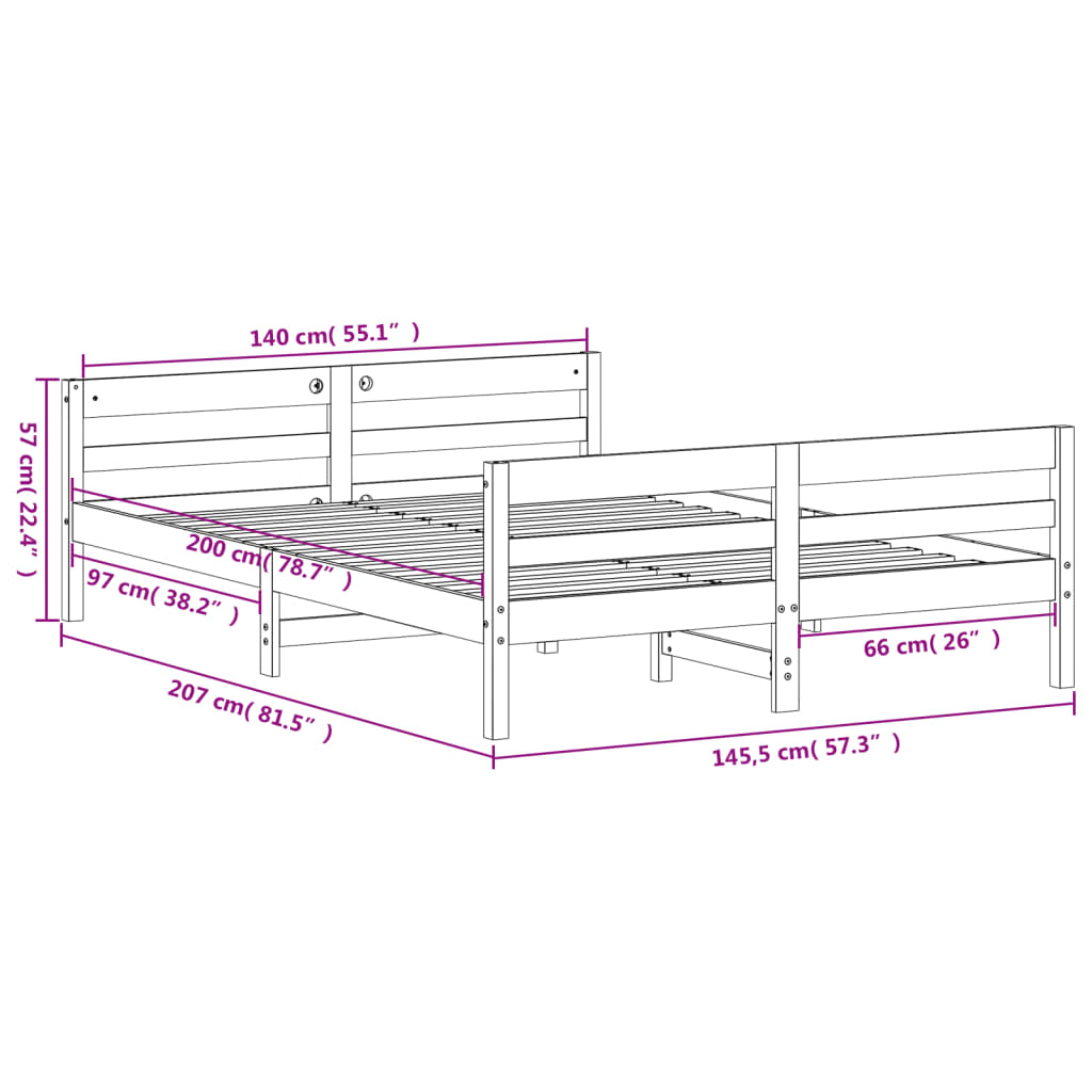 vidaXL fehér tömör fenyőfa ágy matrac nélkül 140 x 200 cm