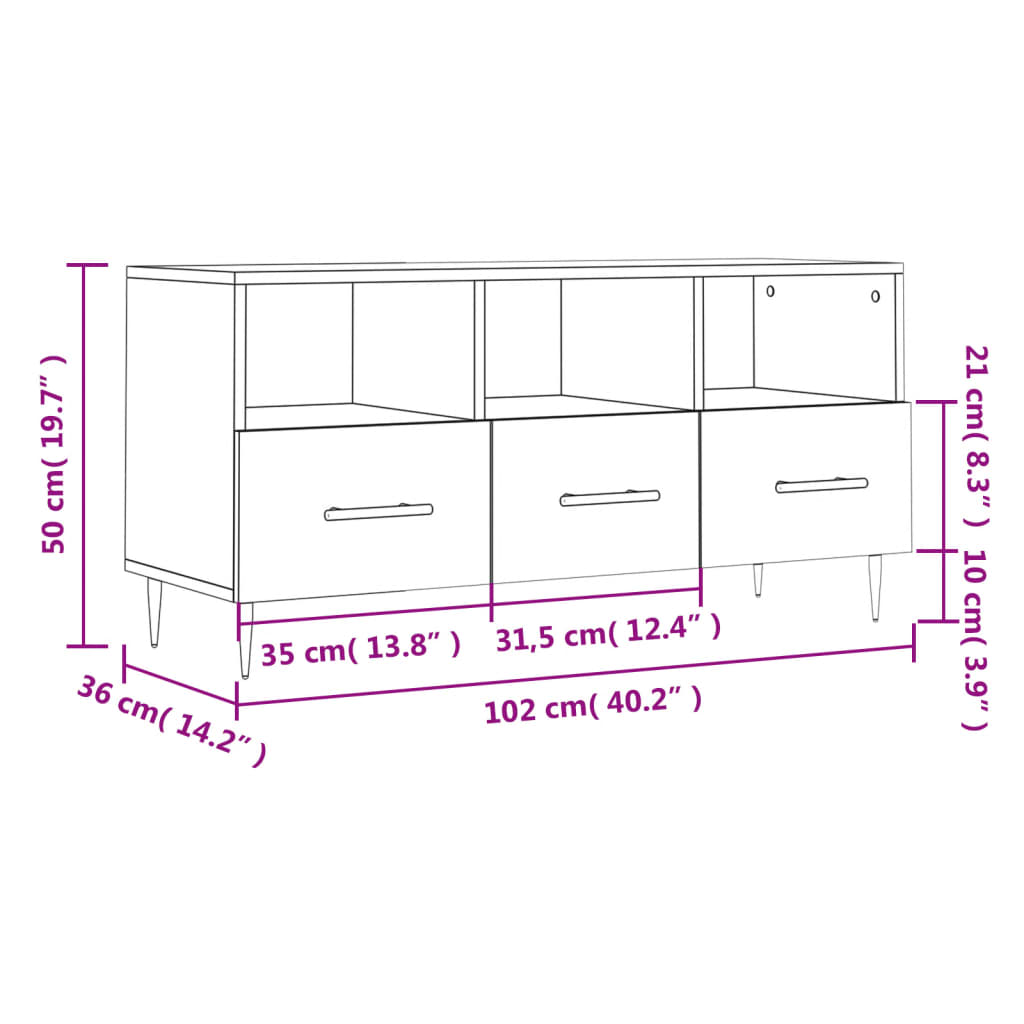 vidaXL fehér magasfényű szerelt fa TV-szekrény 102x36x50 cm