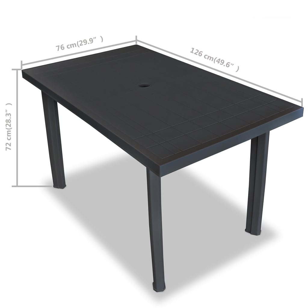 vidaXL antracitszürke műanyag kerti asztal 126 x 76 x 72 cm