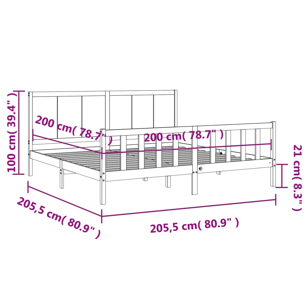 vidaXL mézbarna tömör fa ágykeret fejtámlával 200 x 200 cm