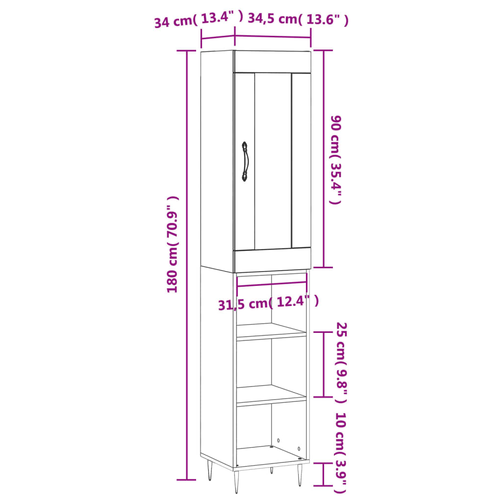 vidaXL barna tölgy színű szerelt fa magasszekrény 34,5x34x180 cm