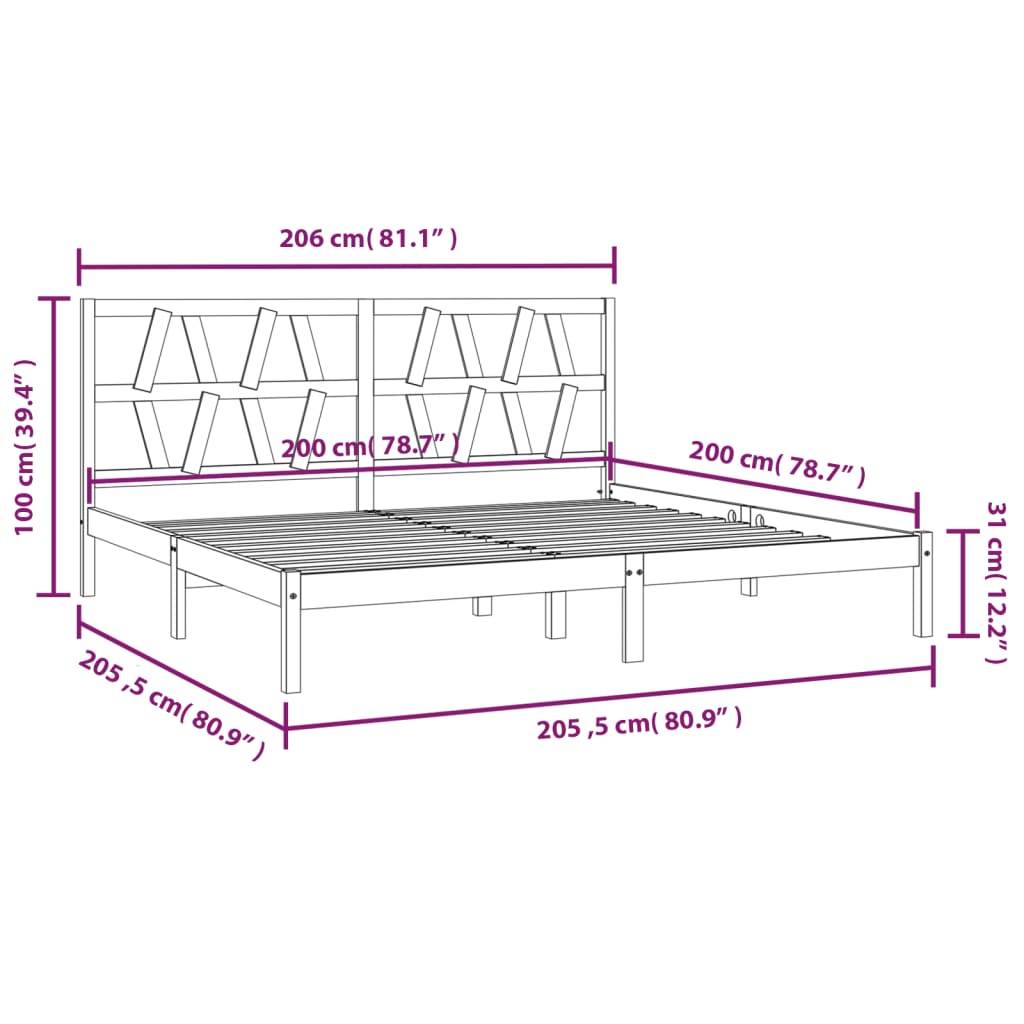 vidaXL fekete tömör fenyőfa ágykeret 200 x 200 cm