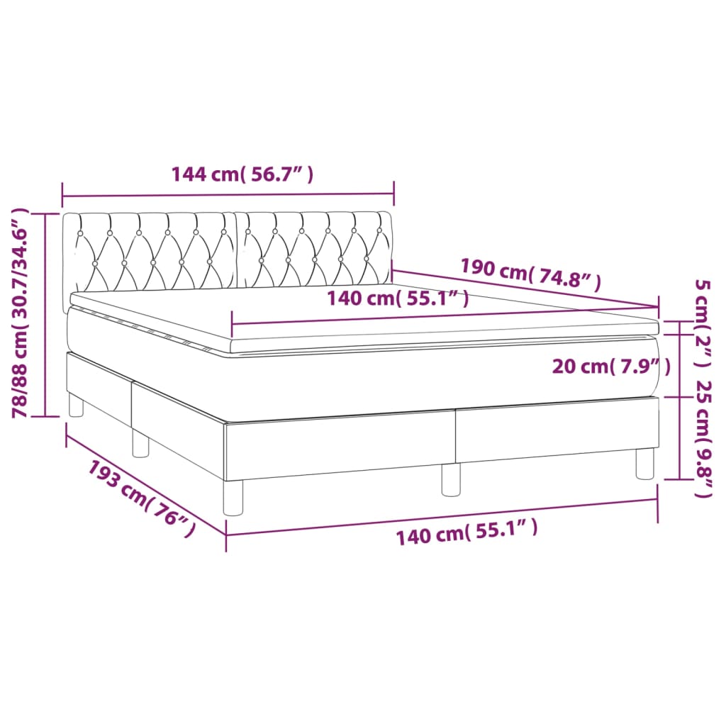 vidaXL sötétszürke szövet rugós ágy matraccal 140 x 190 cm