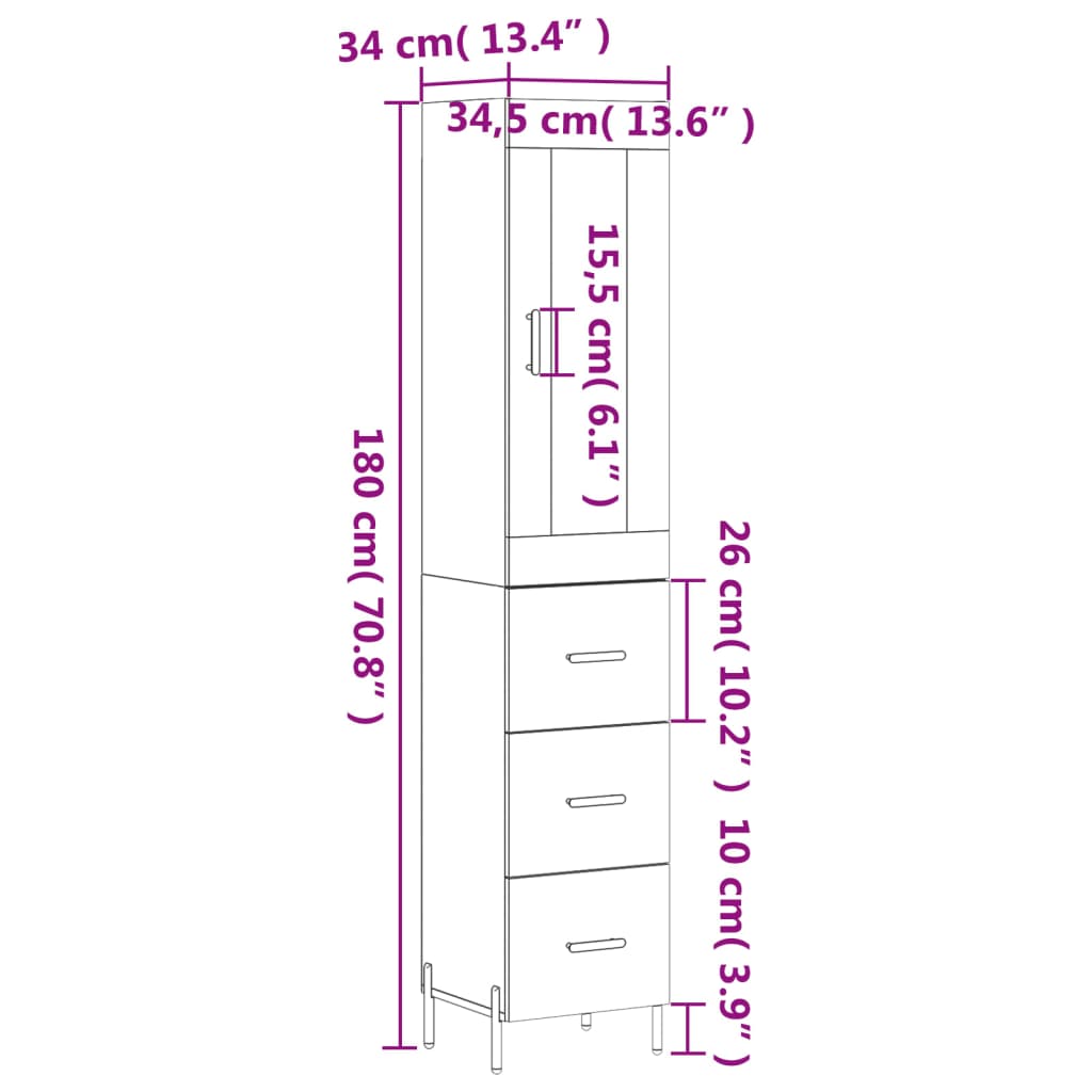 vidaXL betonszürke szerelt fa magasszekrény 34,5x34x180 cm