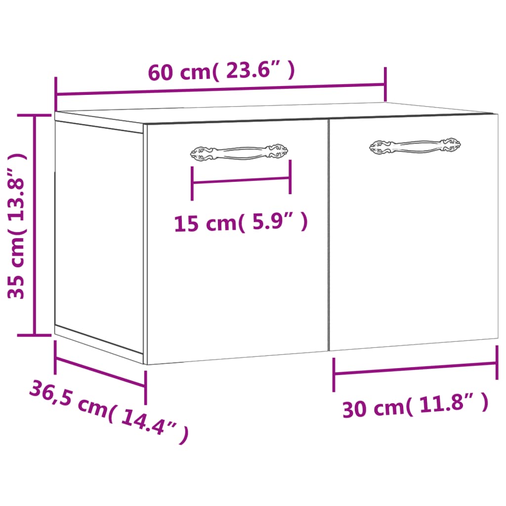 vidaXL magasfényű fehér szerelt fa faliszekrény 60 x 36,5 x 35 cm