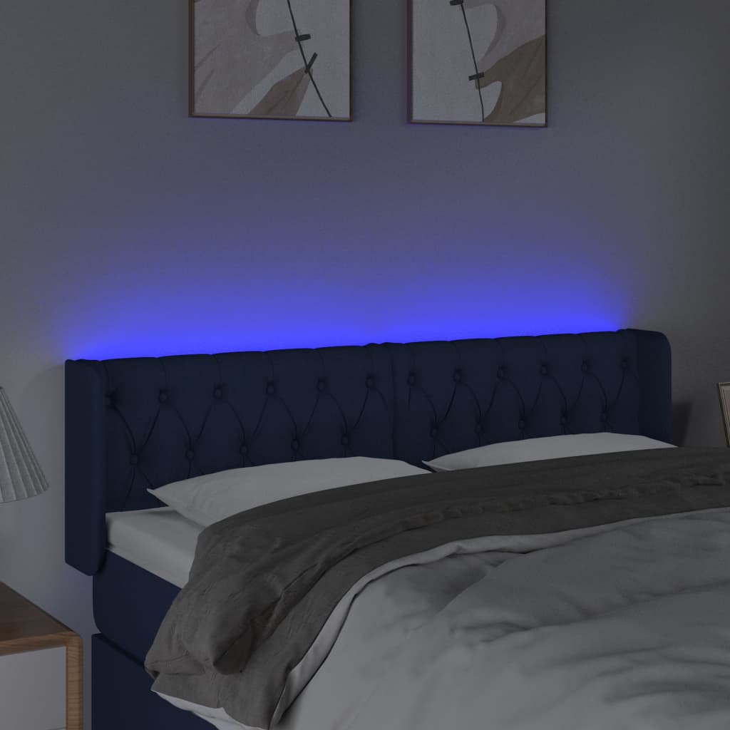 vidaXL kék szövet LED-es fejtámla 163 x 16 x 78/88 cm