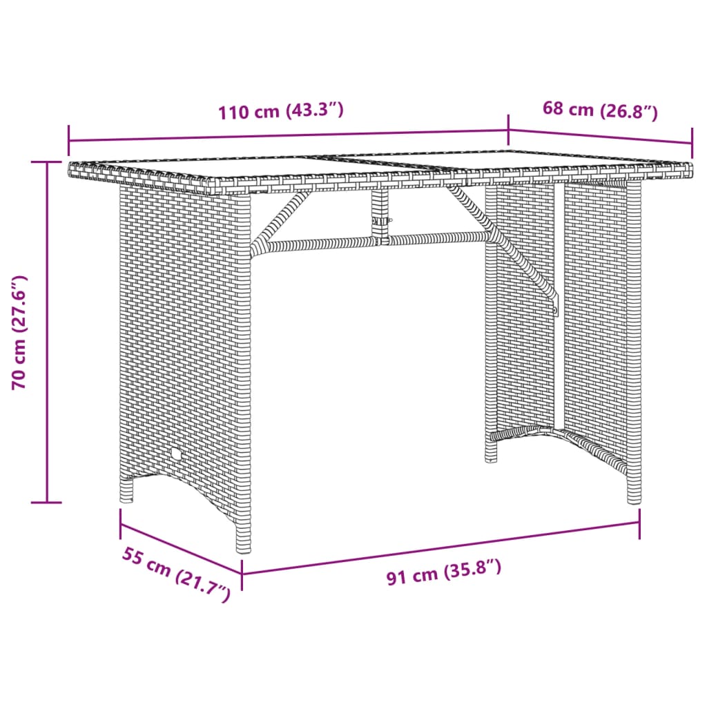 vidaXL fekete polyrattan falapos kerti asztal 110 x 68 x 70 cm