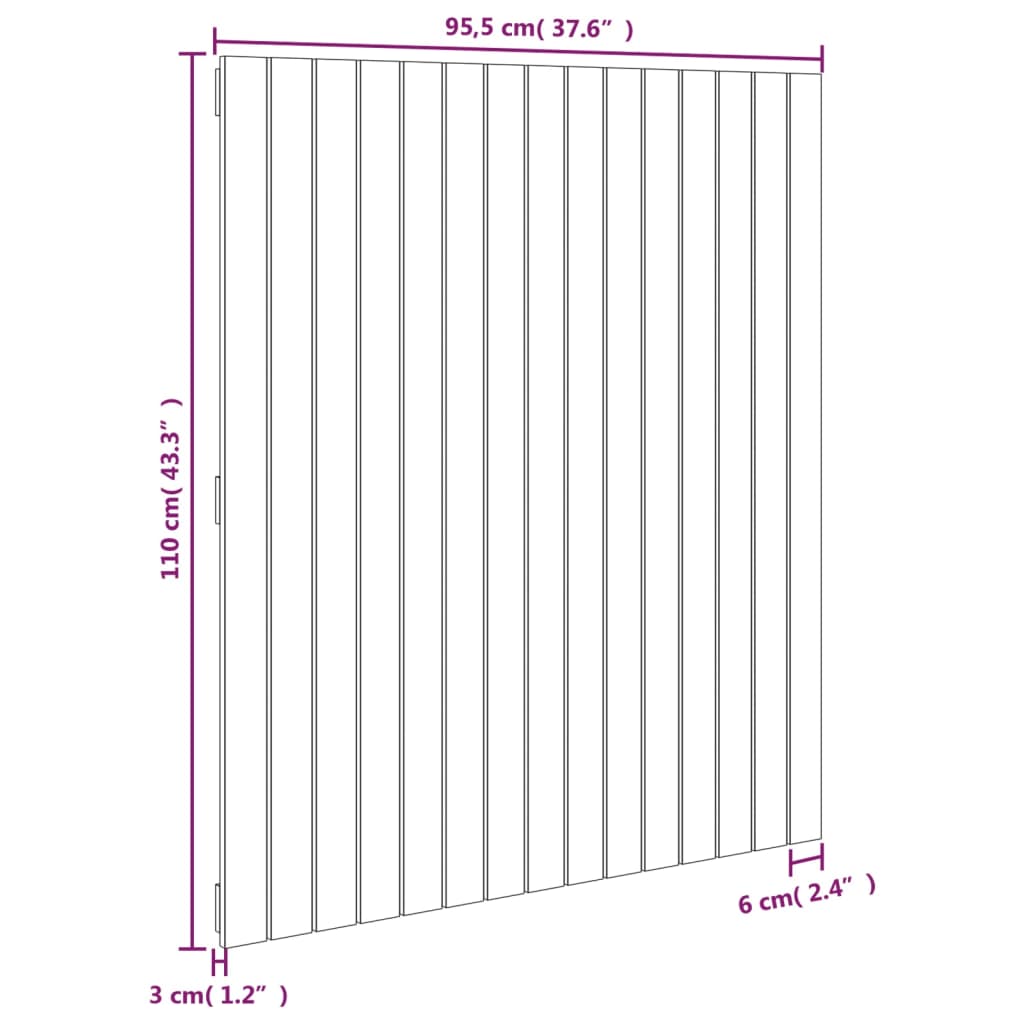 vidaXL fekete tömör fenyőfa fali fejtámla 95,5x3x110 cm