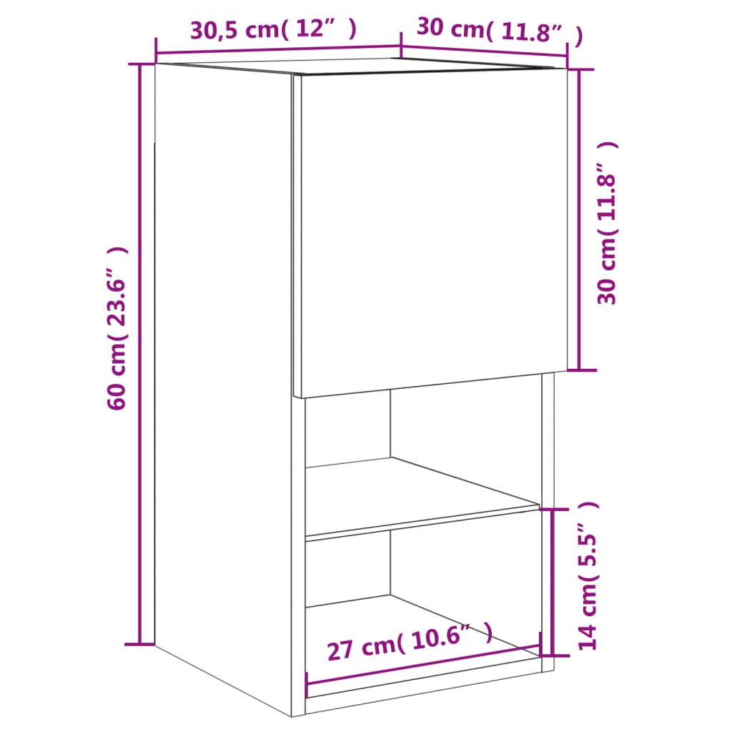 vidaXL 2 db barna tölgyszínű TV-szekrény LED-lámpákkal 30,5x30x60 cm