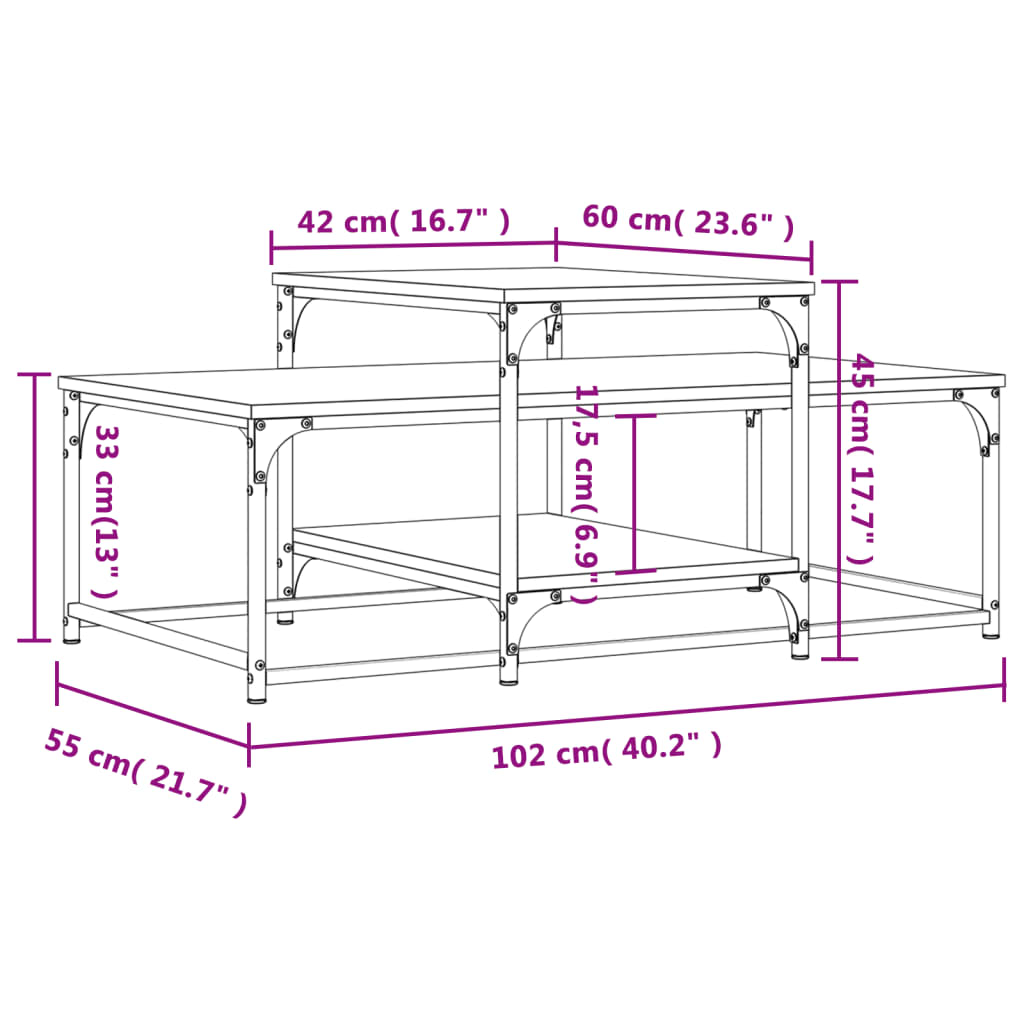 vidaXL szürke sonoma színű szerelt fa dohányzóasztal 102 x 60 x 45 cm