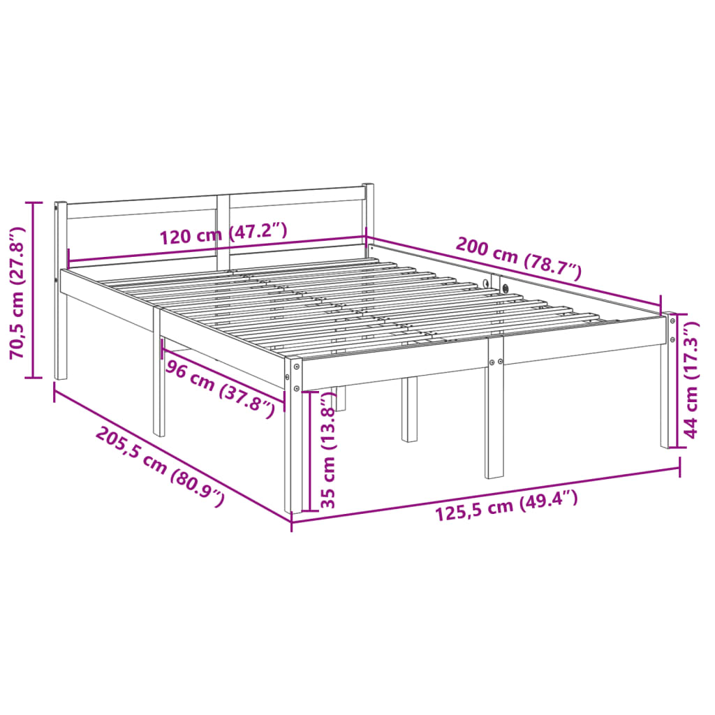 vidaXL fehér tömör fenyőfa ágy időseknek 120 x 200 cm