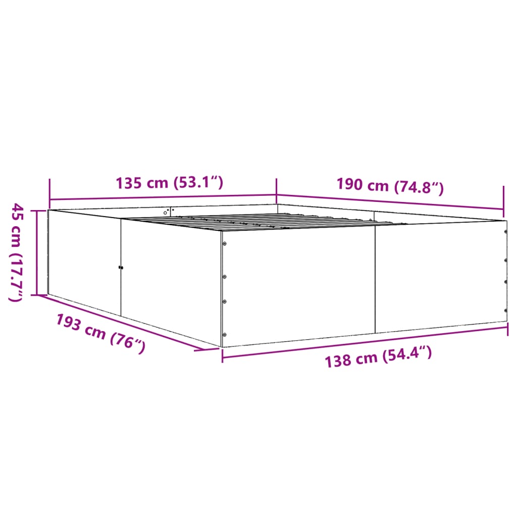 vidaXL fekete szerelt fa ágykeret 135 x 190 cm