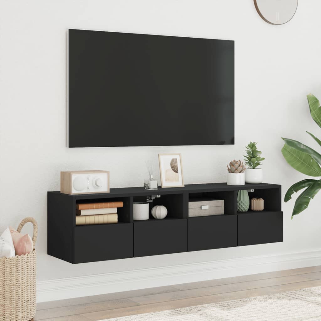 vidaXL 2 db fekete szerelt fa fali TV-szekrény 60 x 30 x 30 cm
