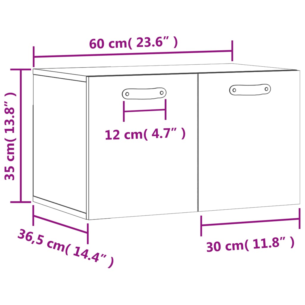 vidaXL fekete szerelt fa faliszekrény 60 x 36,5 x 35 cm