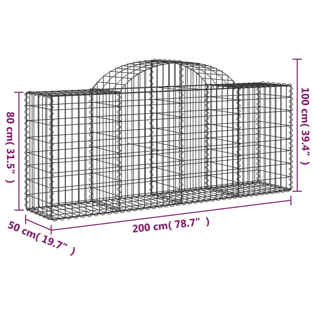 vidaXL 10 db íves horganyzott vas gabion kosár 200x50x80/100 cm