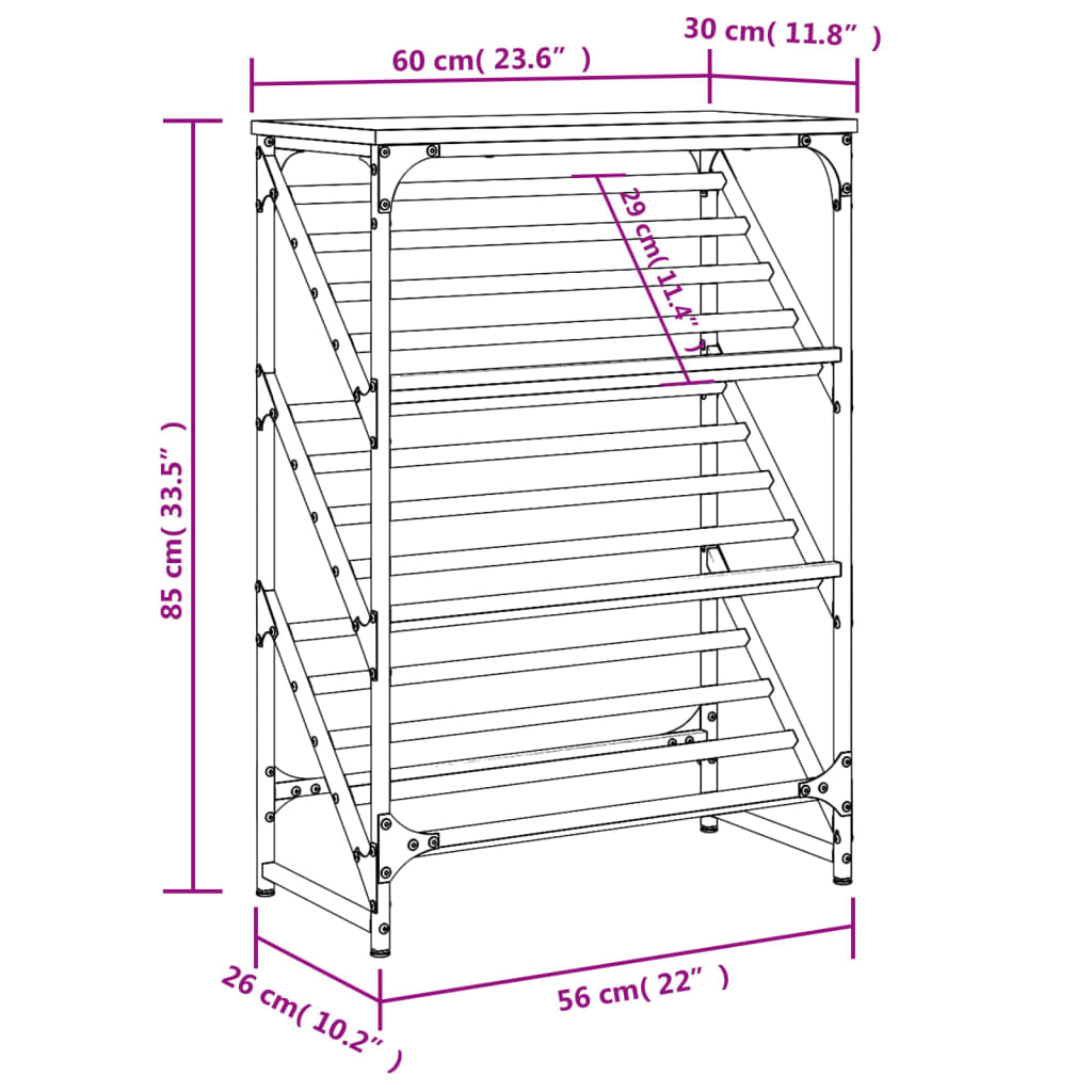 vidaXL sonoma tölgy színű szerelt fa cipőtartó 60x30x85 cm